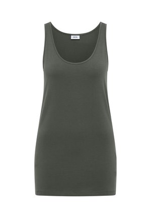 Cecil, Short-Sleeve Round-Neck Sweater with Stripes - Top - dried olive green