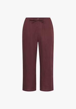 Pantalon ample longueur cheville en bordeaux foncé avec taille élastique et détail noué devant.