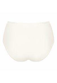 Witte katoenen slip met een gladde textuur, middelhoge taille, afgeronde achterkant en subtiele stiksels rondom de randen.