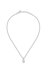 Collana d'argento con un pendente a goccia testurizzato caratterizzato da un motivo di piccole sfaccettature, sospeso a una delicata catena con chiusura a gancio.
