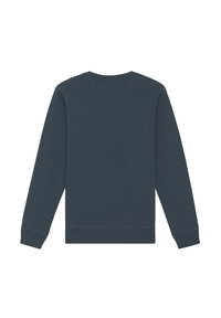 Marineblaue Sweatshirt mit Rundhalsausschnitt, langen Ärmeln und gerippten Bündchen. Hergestellt aus weichem Stoff mit glatter Textur. Keine Muster oder Akzente.