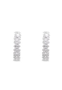 Boucles d'oreilles en acrylique transparent avec un design empilé texturé comportant des formes ovales et une finition brillante. Légères et d'apparence transparente.