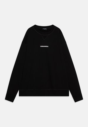 Sudadera de algodón negra con mangas largas, cuello redondo y logotipo "DSQUARED2" en blanco en el pecho, con un corte relajado y dobladillos cosidos.