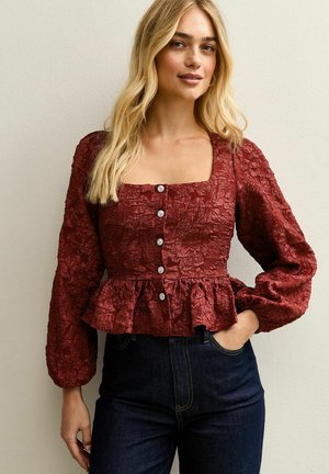 JULIE SQUARE NECK BUTTON  - Camicetta - burgundy