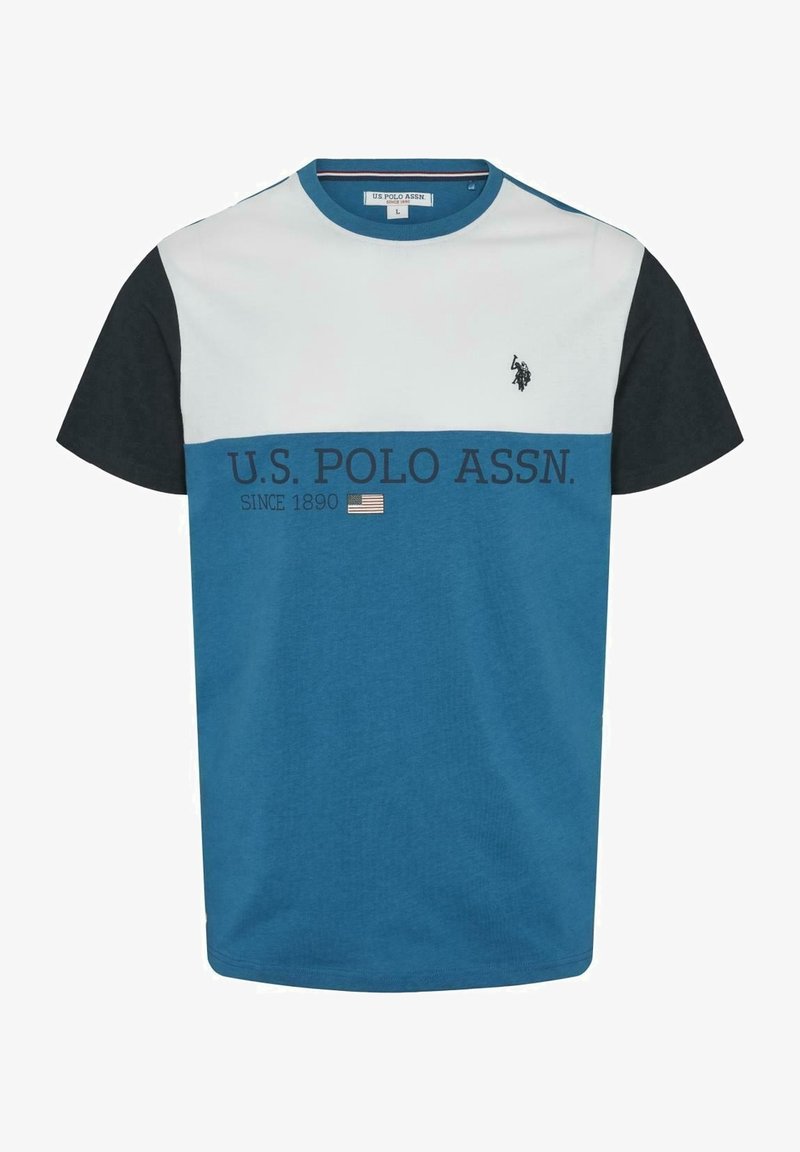 Paituli puuvillaa teal-värissä, tummansinisessä ja valkoisessa. Sisältää U.S. Polo Assn. -logon ja tummatekstit rinnassa. Tyylikäs värilohkottu muotoilu.