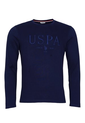 Marine-langarmshirt aus Baumwolle. Mit geprägtem Logo-Text "USPA" und kleinen grafischen Details. Rundhalsausschnitt mit Kontrastakzent.