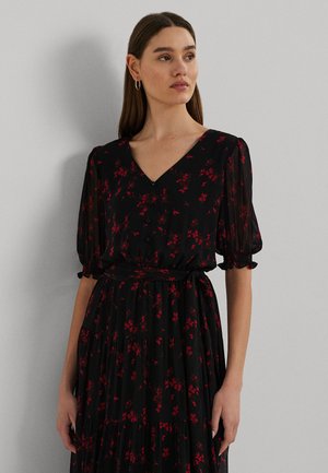 Lauren Ralph Lauren Petite FLORAL BELTED CRINKLE GEORGETTE DRESS - Päevakleit - black/red