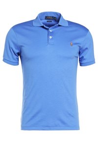 Polo shirt in cotone azzurro chiaro a tinta unita, con colletto classico, maniche corte e un piccolo logo ricamato sul lato sinistro del petto.