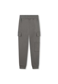 Grijze cargobroek van zacht katoen, met een elastische tailleband, twee zijzakken en ribgebreide boorden bij de enkels.