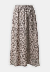 Maxiskjørt i et slangeskinnmønster med nyanser av beige og svart. Elastisk strikk i midjen og lett stoff med en flytende design.