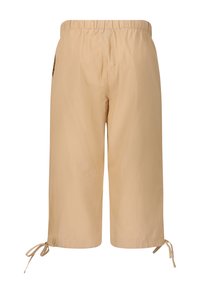 Vaaleanbeige, polvipituinen shortsit, jotka on valmistettu kevyestä kankaasta. Niissä on joustava vyötärö ja säädettävät nauhat helmassa istuvuuden varmistamiseksi.