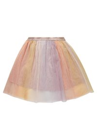 Tüllrock mit einem sanften Farbverlauf, der von Pastellrosa zu Lavendel und blassem Gelb übergeht, elastischem Taillenbund und geschichteter Gestaltung.