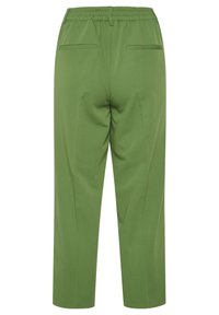 Pantaloni verdi realizzati in tessuto morbido, con una cintura elastica, due tasche posteriori dal design pulito e una gamba dritta a il taglio corto.