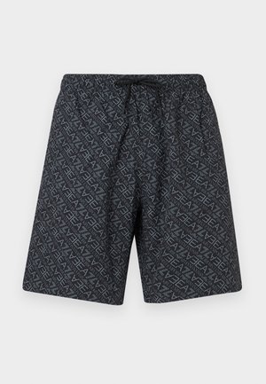 Pantaloncini neri con coulisse, decorati con un motivo testuale grigio "VIE A" su tutta la superficie, vita elasticizzata e taglio a gamba dritta.