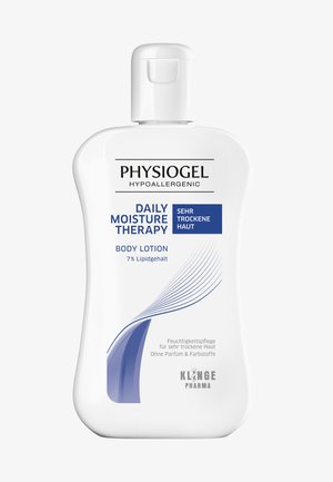 Physiogel hypoallergene Daily Moisture Therapy Körperlotion für sehr trockene Haut mit 7 % Lipidgehalt, frei von Duftstoffen und Farbstoffen.