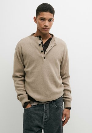 Massimo Dutti BUTTON MOCK NECK KNIT SWEATER - Pullover - brown