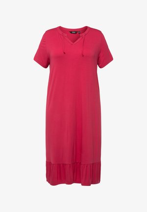 Ulla Popken, SPLIT NECK SHORT SLEEVE MIDI - Jerseykleid - dark pink
