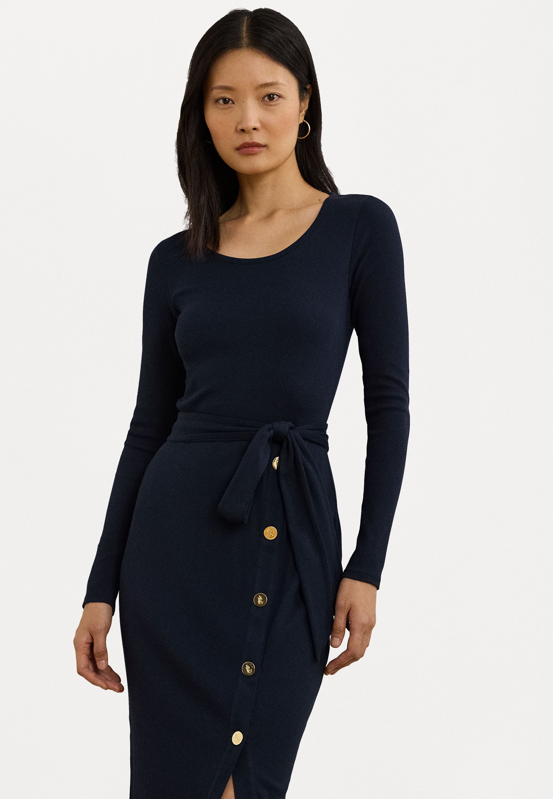 Lauren Ralph Lauren BELTED RIB KNIT DRESS - Jumper dress - lauren navy/dark  blue - Zalando