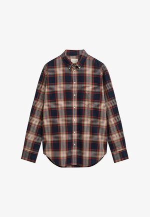 Herren Langarmhemd im Karodesign mit Marineblau-, Rot- und Grautönen. Mit Button-Down-Kragen, Brusttasche und abgerundetem Saum. Aus Baumwollstoff.