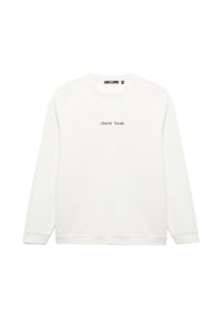 Hvid sweatshirt med lange ærmer lavet af blødt stof, med "Liberté Totale" broderet i brunt på brystet. Rund halsudskæring og manchetter.