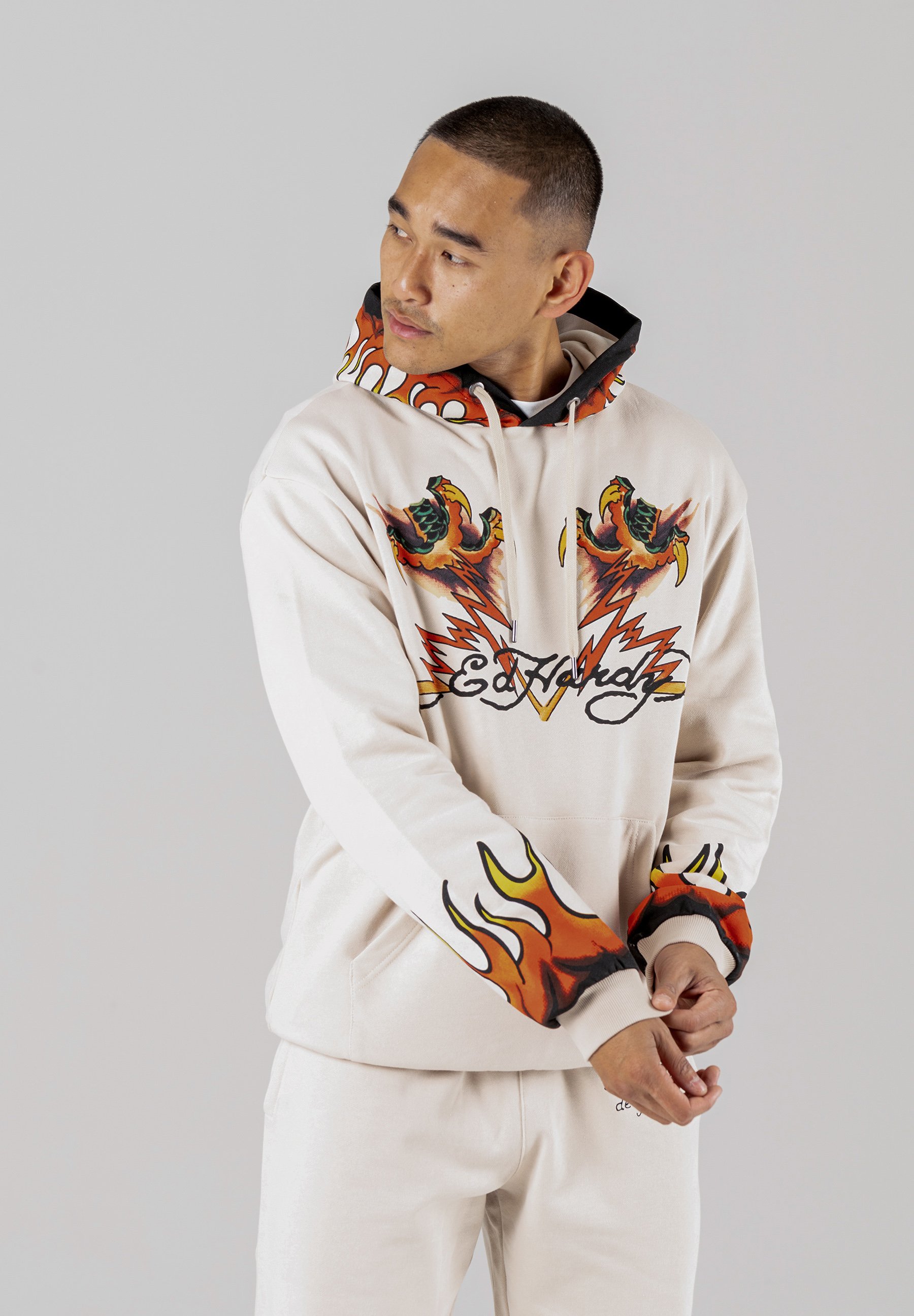 Ed Hardy LIGHTNING FIRE - Felpa con cappuccio - ecru/beige