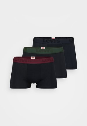 Három pár Levi's boxer alsónemű fekete, sötétzöld és burgundi színben, finom anyagból készült, logóval díszített derekú részlekkel.