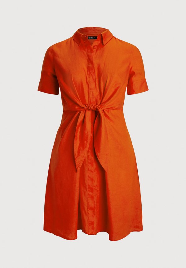 TIE FRONT LINEN SHIRTDRESS - Shirt dress - orange2