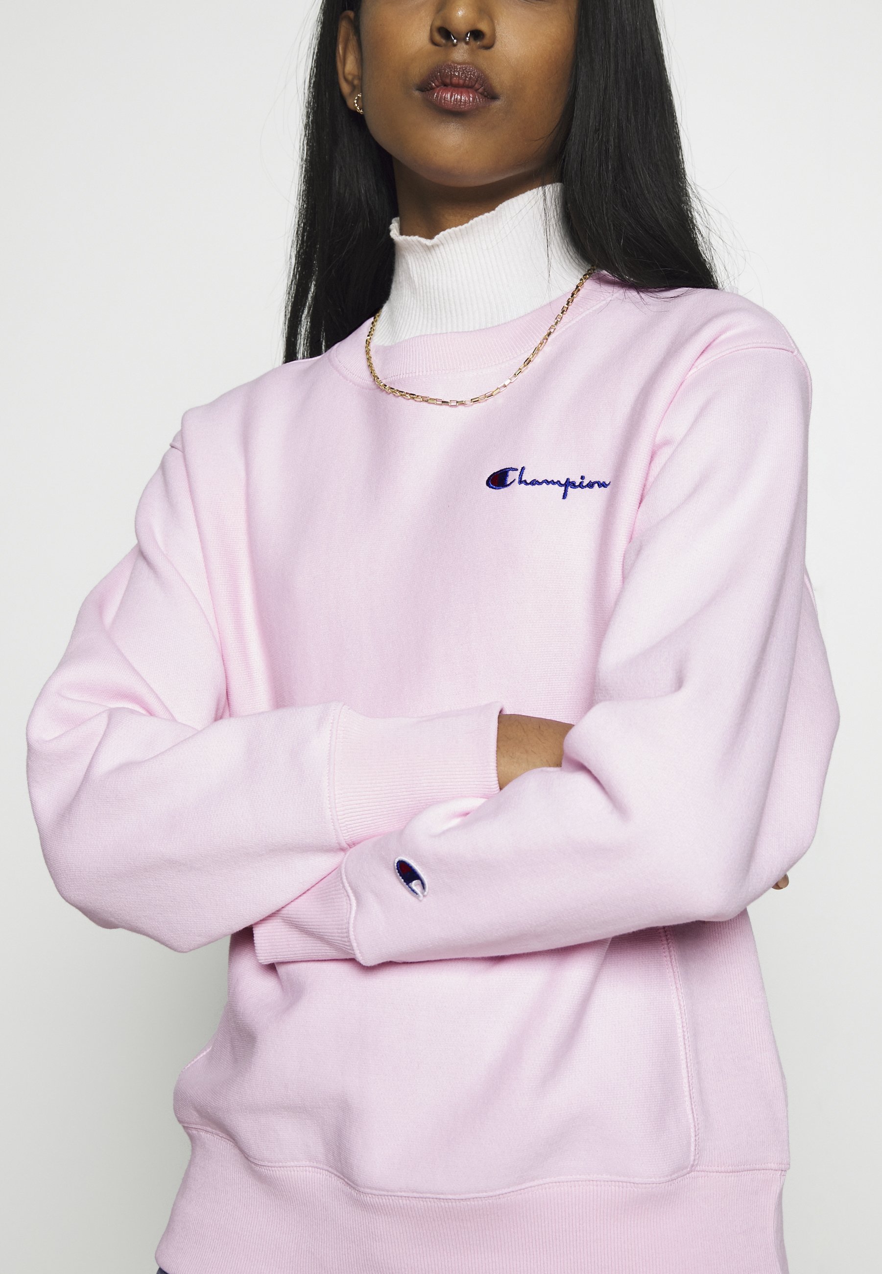 champion reverse weave small c light pink hoodie