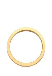 Gold-toned circular ring with a smooth, shiny surface and a thin profile, featuring a continuous solid band without embellishments.