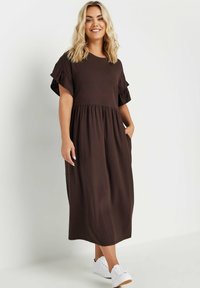 Yours Clothing FRILL SLEEVE    - Trikoomekko - brown