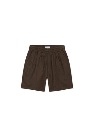 Dunkelbraune Freizeit-Shorts mit elastischem Bund und Kordelzug, ausgestattet mit Seitentaschen und einem lockeren Sitz.