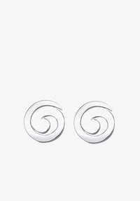Pendientes en forma de espiral plateada, acabado pulido, diseño circular, con líneas fluidas y textura suave, diseñados para un ajuste tipo stud.