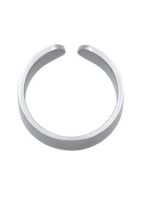 Silverfärgad metallarmband med en slät, polerad yta. Det har en öppen design och en enhetlig bredd, vilket ger en minimalistisk estetik.