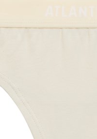 Jasno-beżowe bawełniane majtki o gładkiej teksturze. Posiadają miękki pas ze sloganem "ATLANT" w białym kolorze. Prosty design z minimalnym przeszyciem.