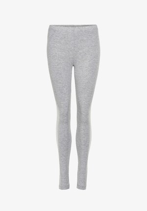 Light gray legging made of soft fabric, featuring a fitted silhouette and smooth texture, no visible patterns or accents.