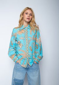 Hemdbluse - aqua sand leaves