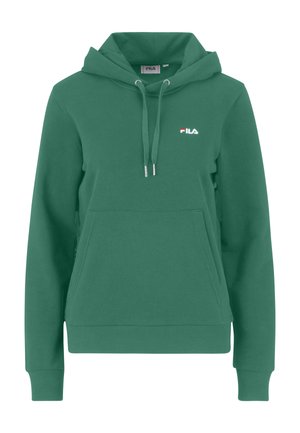 Groene hoodie van een katoenmix, met een voorste kangaroezak, ribgebreide manchetten en een klein geborduurd logo op de borst.