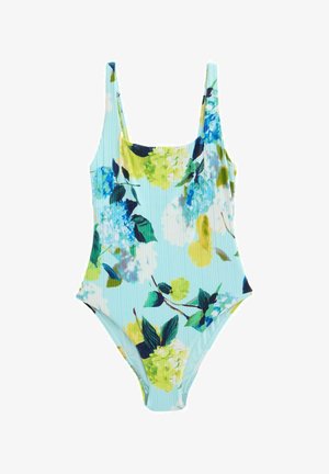 Next, TALL FIT - RIB SQUARE NECK TUMMY CONTROL SWIMSUIT - Badedragt - aqua blue lime green floral