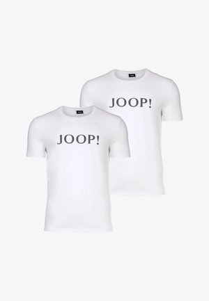 Deux t-shirts blancs unis à manches courtes avec un col rond, imprimés en noir avec "JOOP!" en lettres majuscules sur le devant.