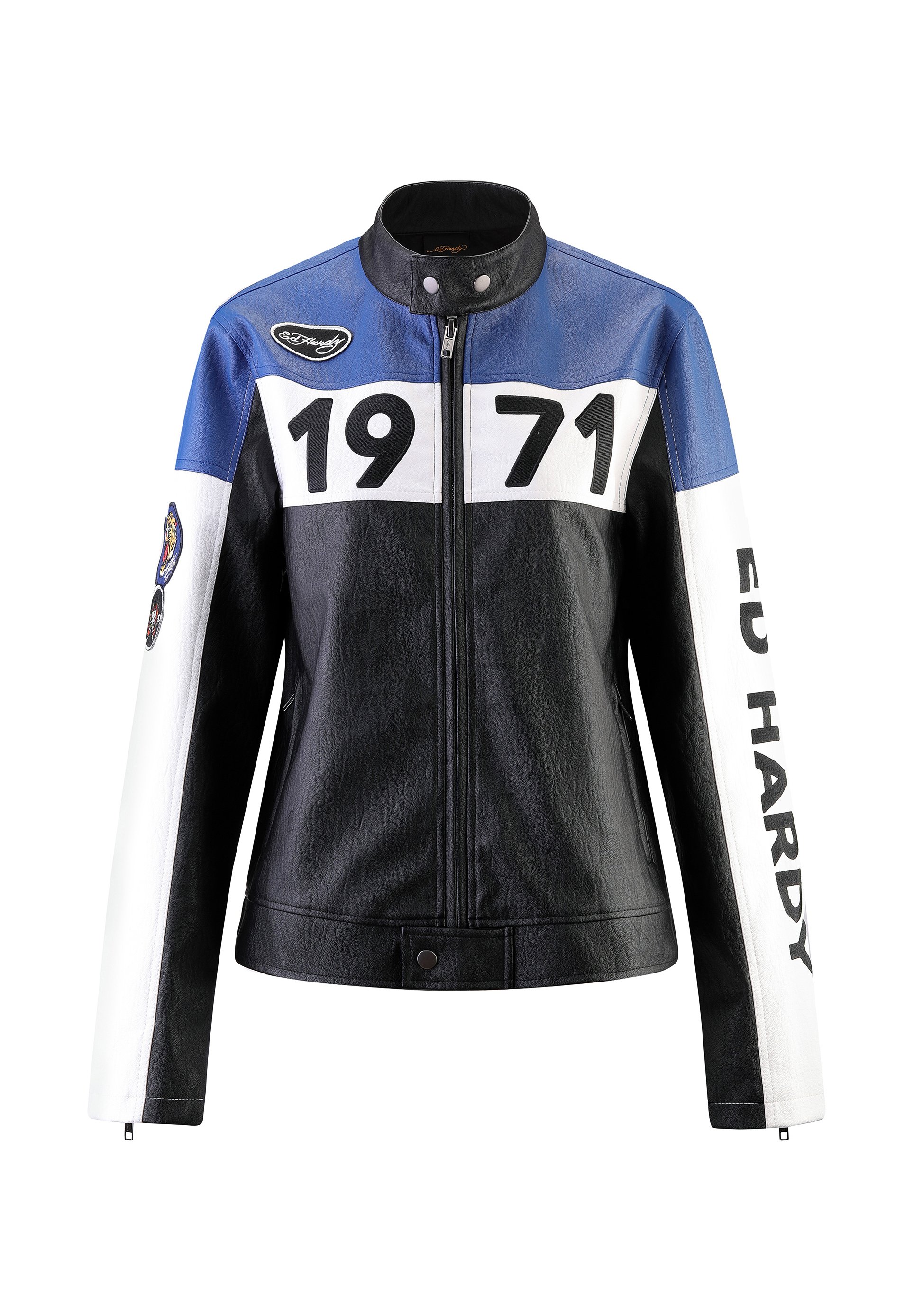 Ed Hardy MOTO - Faux leather jacket - black blue white/blue - Zalando Ed Hardy MOTO - Faux leather jacket - black blue white/blue - Zalando