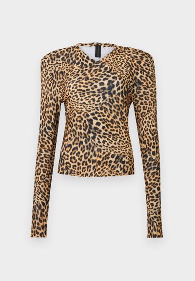 Τοπ με λεοπάρ μοτίβο και μακριά μανίκια, κατασκευασμένο από απαλό ύφασμα, με V-λαιμόκοψη και δομημένους ώμους, σε εφαρμοστή γραμμή και στρογγυλεμένο τελείωμα.