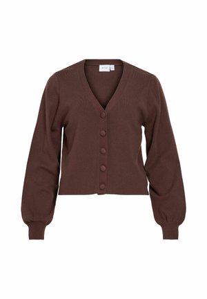 VILA, KNITTED CARDIGAN VIORA V-NECK - Gilet - coffee bean