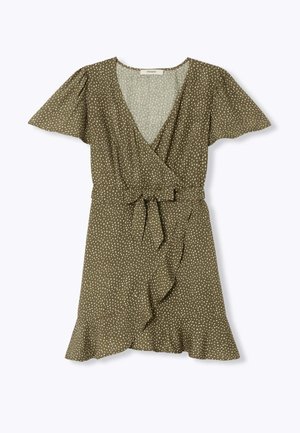 Promod, ROBE COURTE VOLANTÉE - Robe de jour - imprimé kaki