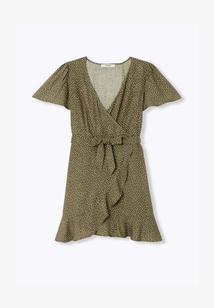 Promod, ROBE COURTE VOLANTÉE - Robe de jour - imprimé kaki
