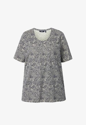 Ulla Popken, T-SHIRT, GIRAFFE, A-LINIE, V-AUSSCHNITT, HALBARM - T-shirt imprimé - eggshell