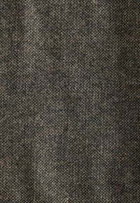 Textured fabric in dark gray and brown hues, featuring a subtle herringbone pattern with slight variations in shade and weave.