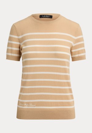 Lauren Ralph Lauren, STRIPED SHORT-SLEEVE SWEATER - Tricou cu imprimeu - ginger tan/ mascarpone cream