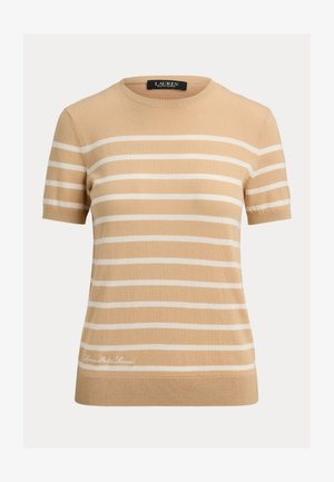 Lauren Ralph Lauren, STRIPED SHORT-SLEEVE SWEATER - Trükipildiga T-särk - ginger tan/ mascarpone cream