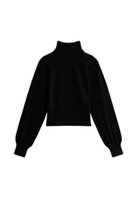 Maglione cropped nero a maniche lunghe con collo alto, polsini e orlo a costine.