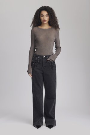 SILVI DEEP BACK - Strikkegenser - warm grey metallic